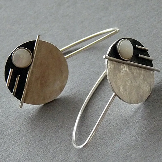 Round Vintage Earrings with White Opal Stone Jula Jewelry