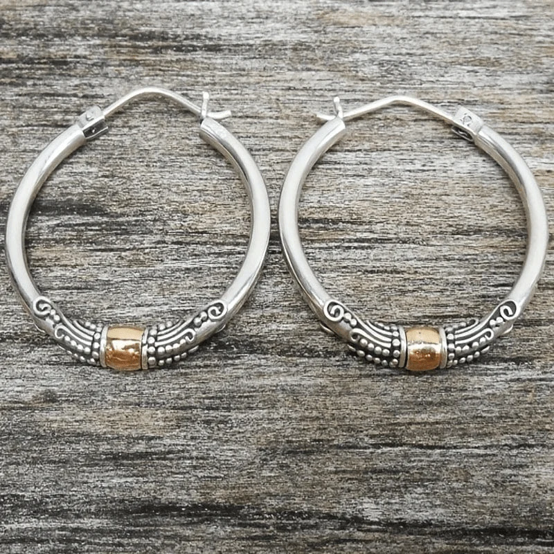 Vintage Silver Engraved Pattern Hoop Earrings Jula Jewelry