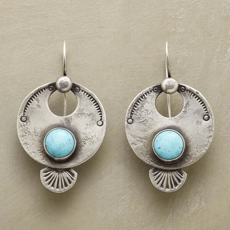 Vintage Round Turquoise Gemstone Earrings Jula Jewelry