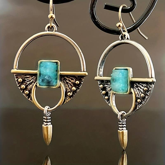 Egyptian earrings featuring a vintage blue stone Jula Jewelry