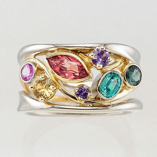Vintage Gold & Silver Colorful Cubic Zirconia Ring Jula Jewelry