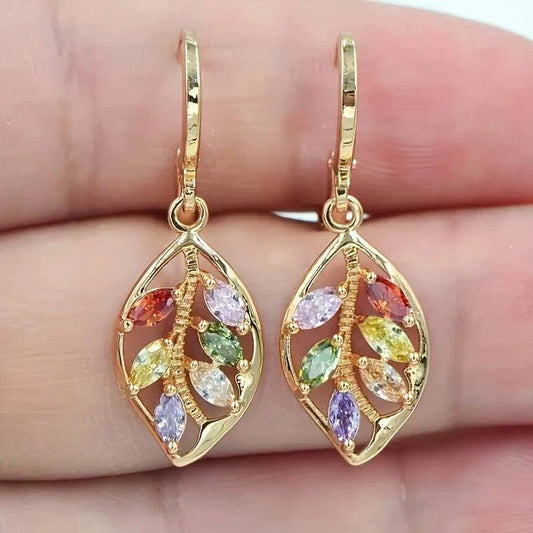 Vintage Multicolor Crystal Leaf Dangle Earrings Jula Jewelry