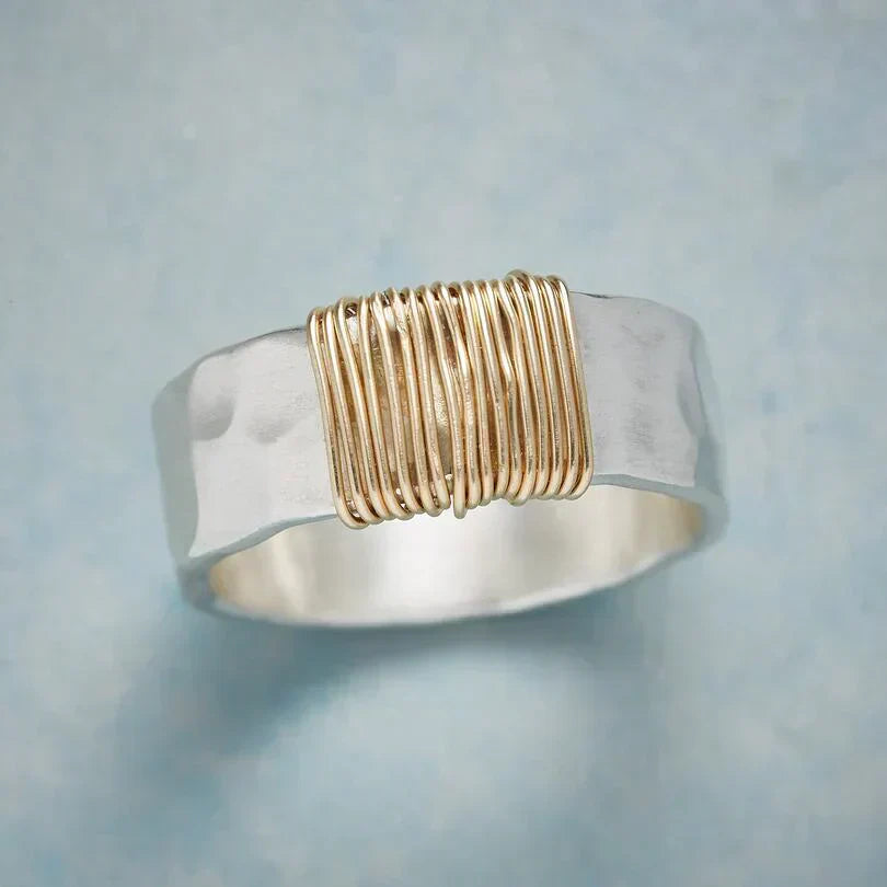 Silver and Gold Wire Wrapped Band Jula Jewelry