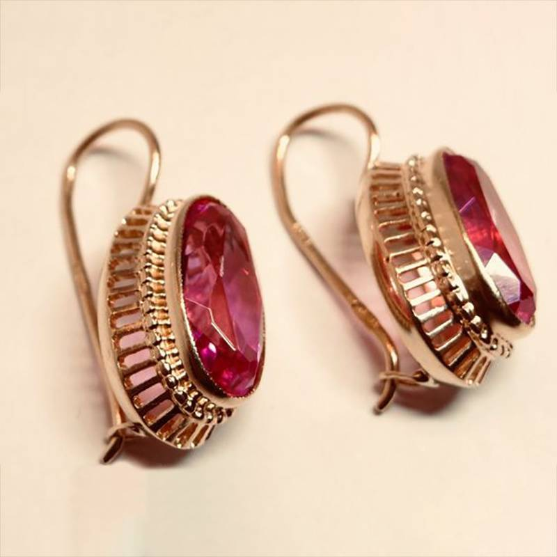 Vintage Red Crystal Rose Gold Ear Jewelry Jula Jewelry