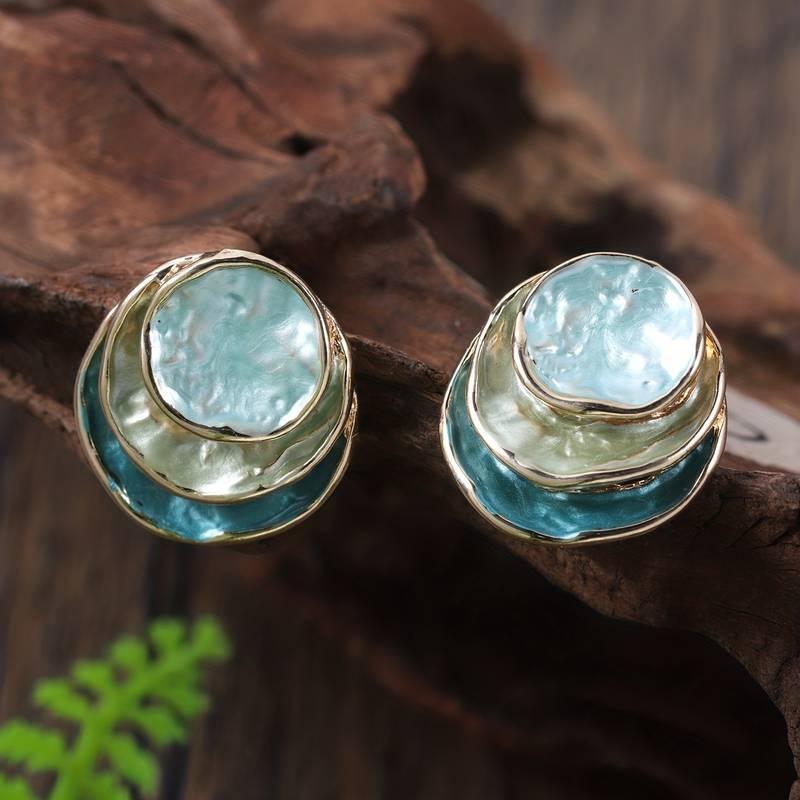Vintage hand-painted layered round earrings Jula Jewelry