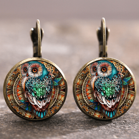Vintage Rounded Crystal Owl Stud Earrings Jula Jewelry