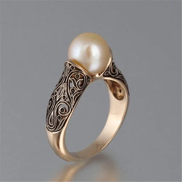 Buy One, Get One: Elegant Gold Pearl Earrings + Vintage Gold Ring with a Fancy Pearl Jula Jewelry