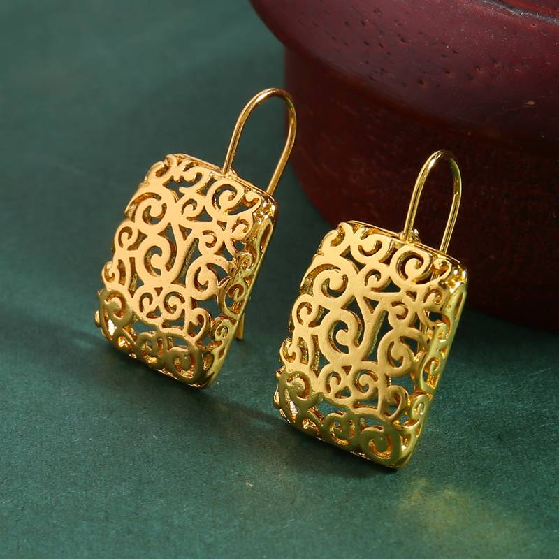 Vintage Gold Hollow Square Earrings Jula Jewelry