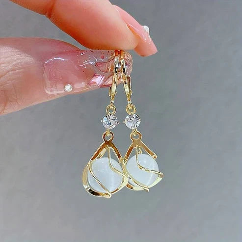 Vintage White Opal Dangle Gold Earrings Jula Jewelry