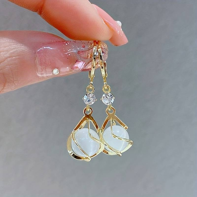 Vintage White Opal Gold Drop Earrings Jula Jewelry