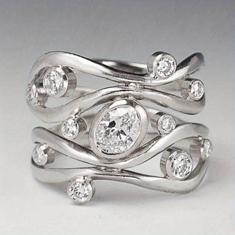 Vintage Irregular Zirconia Silver Band Jula Jewelry
