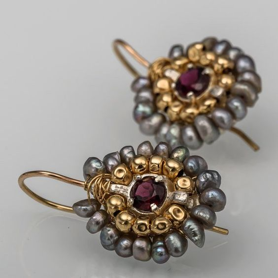 Vintage Gold & Gray Gemstone Earrings Jula Jewelry