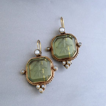 Vintage Green & Pearl Studs Jula Jewelry