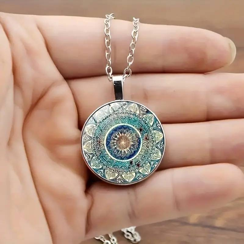 Vintage Rounded Azure Mandala Pendant Necklace Jula Jewelry