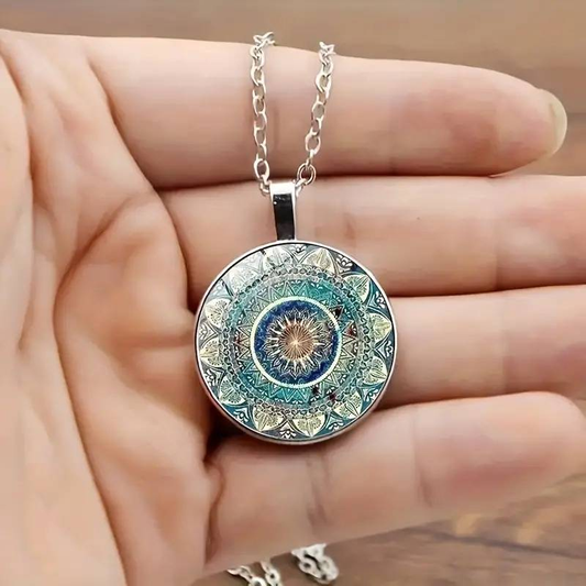 Vintage Rounded Azure Mandala Pendant Necklace Jula Jewelry