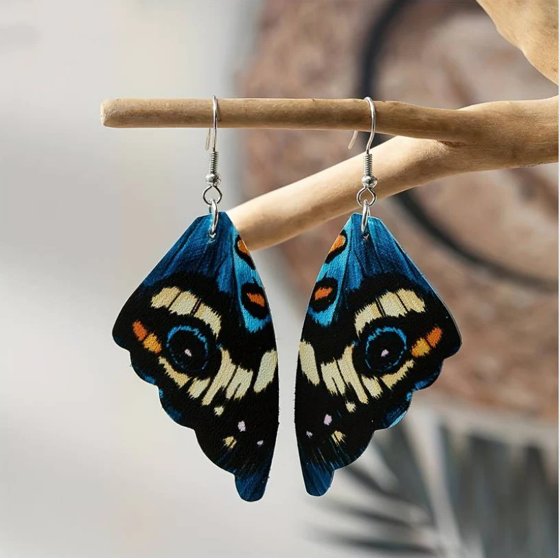Vintage Blue Butterfly Wing Earrings Jula Jewelry