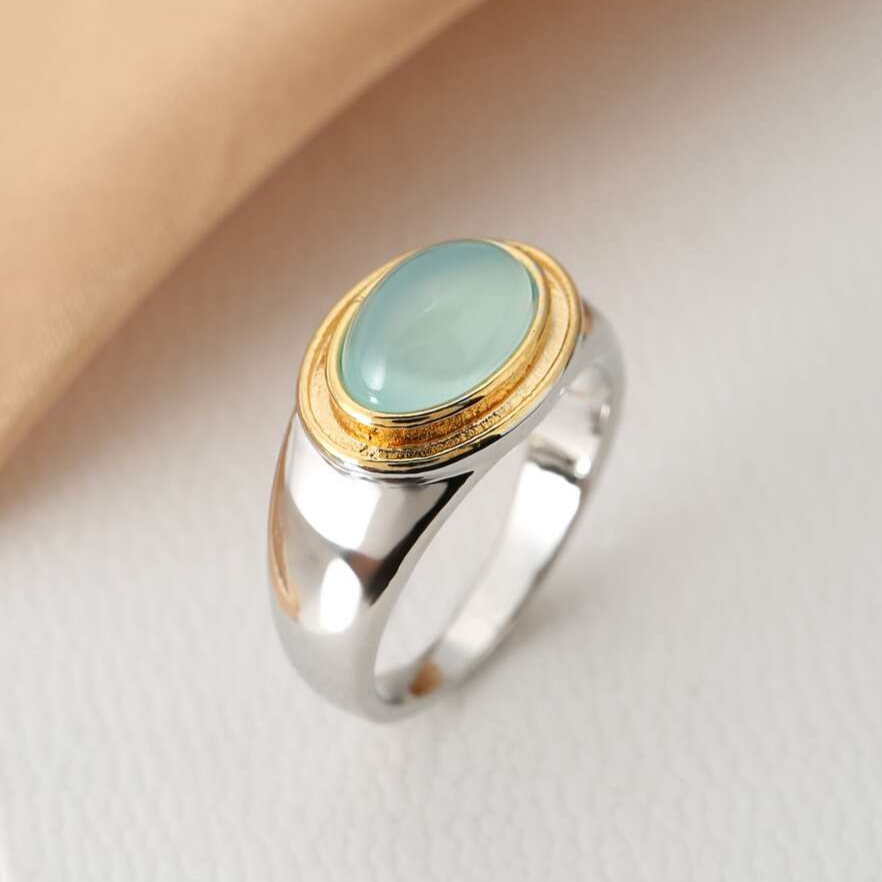 Silver and Gold Bezel Cabochon Band Jula Jewelry