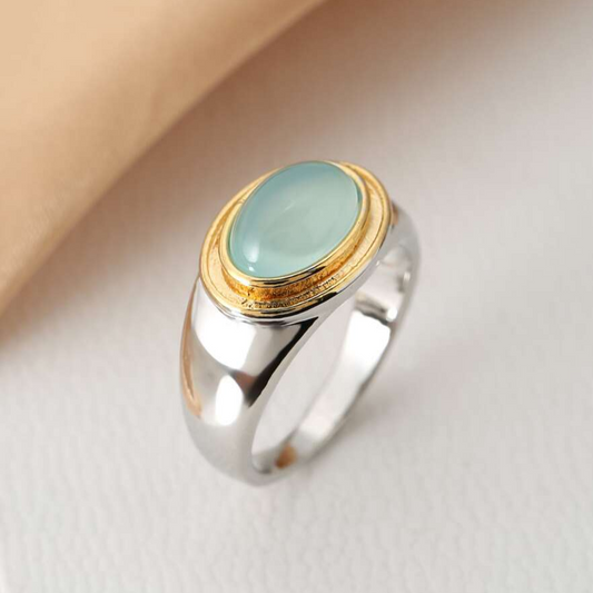 Silver and Gold Bezel Cabochon Band Jula Jewelry
