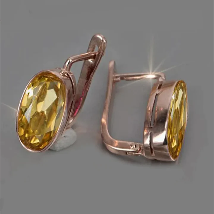 Vintage Rose Gold Earrings with Yellow Crystals Jula Jewelry