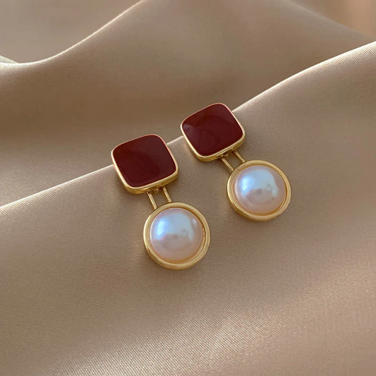 Elegant Red and Pearl Earrings Jula Jewelry
