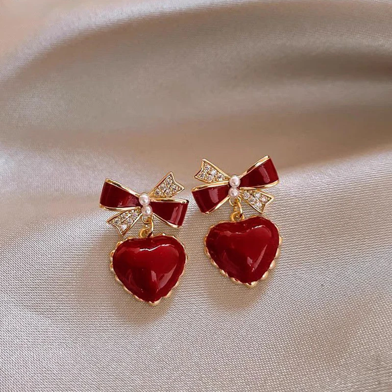 Elegant Crimson Heart Arch Earrings Jula Jewelry