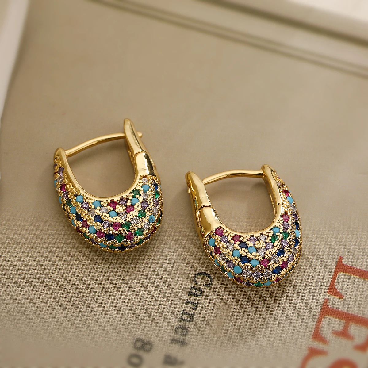 Elegant colorful earrings adorned with inlaid crystals Jula Jewelry