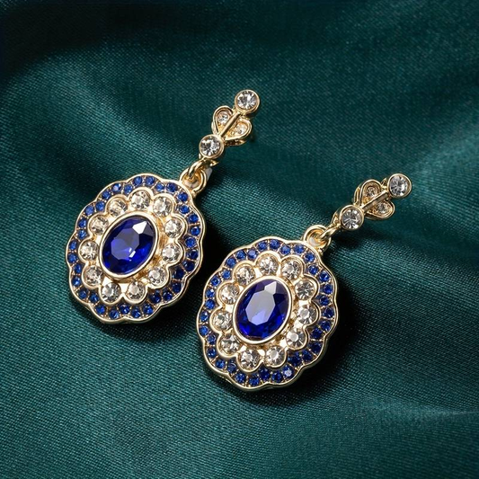 Vintage Blue Crystal Mandala Dangle Earrings Jula Jewelry