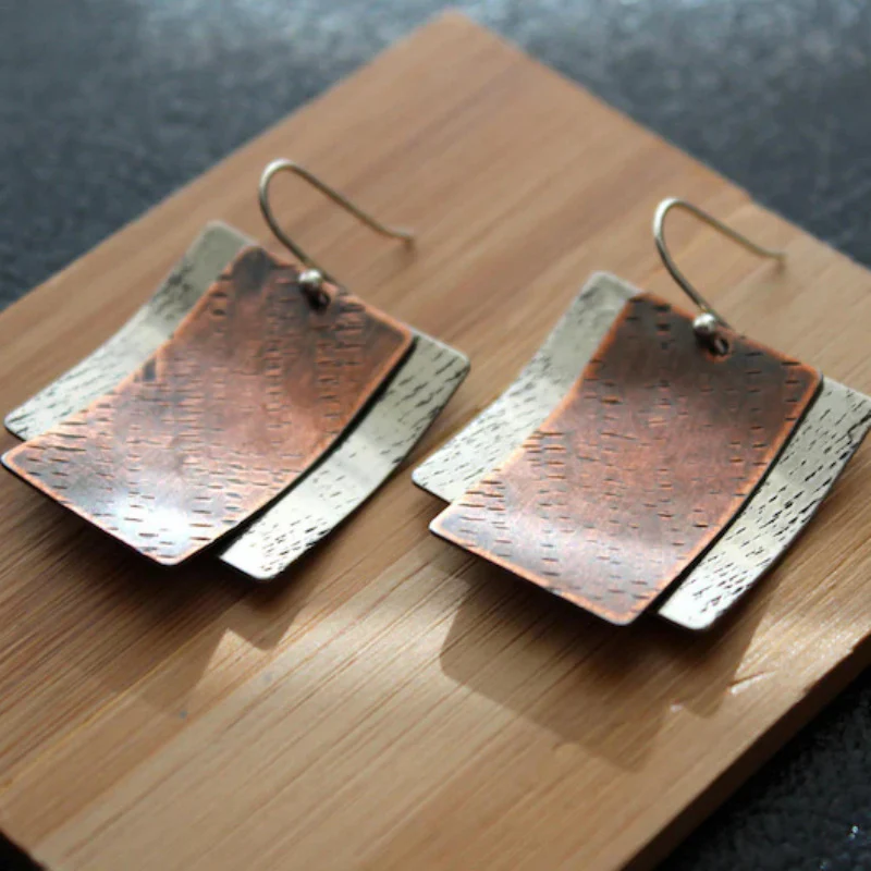 Vintage Bronze Square Ear Adornments Jula Jewelry
