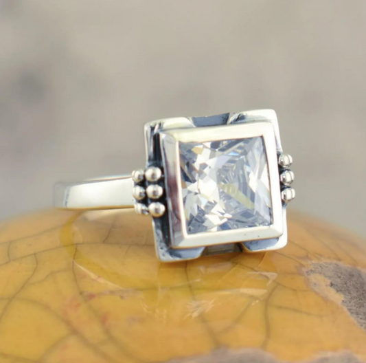 Square Glass Ring with Inlay Jula Jewelry