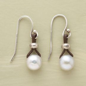 Vintage Pearl Drop Leather Dangle Earrings Jula Jewelry