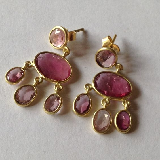 Vintage Garnet Stone Raindrop Earrings Jula Jewelry