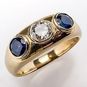 Vintage Blue Inlay Glass Zirconia Gold Band Jula Jewelry