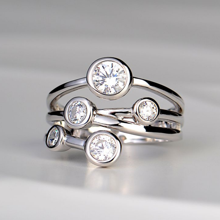 Vintage Silver-Plated Zirconia Layered Ring Jula Jewelry