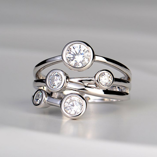 Vintage Silver-Plated Zirconia Layered Ring Jula Jewelry