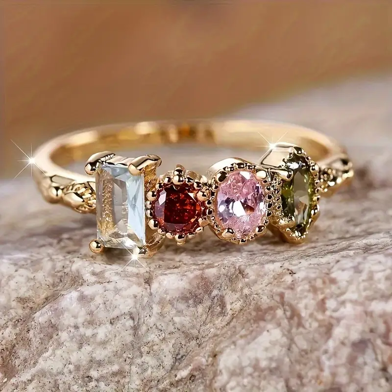 Gold Ring with Flowers and Crystal Jula Jewelry