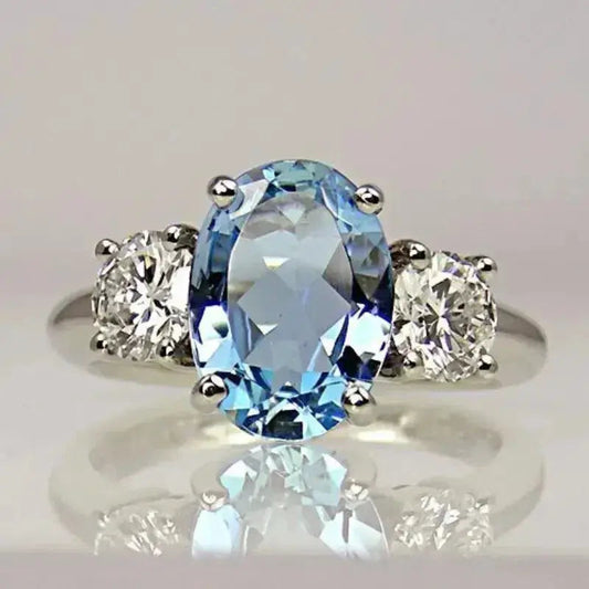 Silver ring with a blue diamond crystal Jula Jewelry