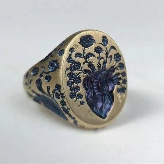 Vintage Gold Ring with Blue Floral Design Jula Jewelry