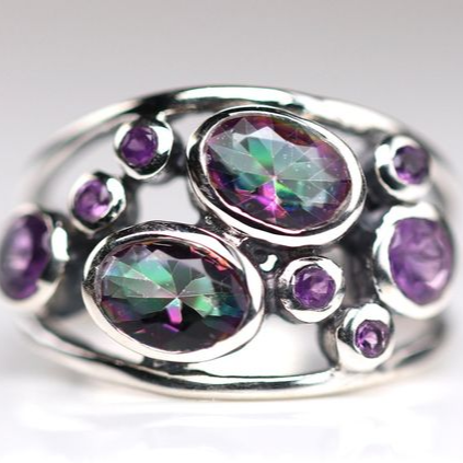 Ring with colorful crystal inlays in antique silver Jula Jewelry