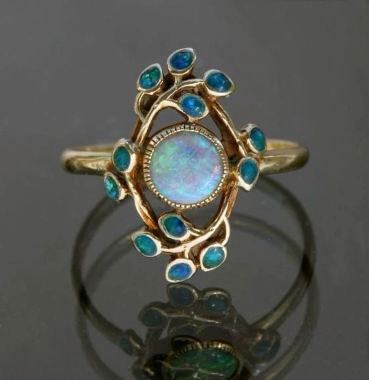 Blue Ring Vintage Gems and Opal Jula Jewelry