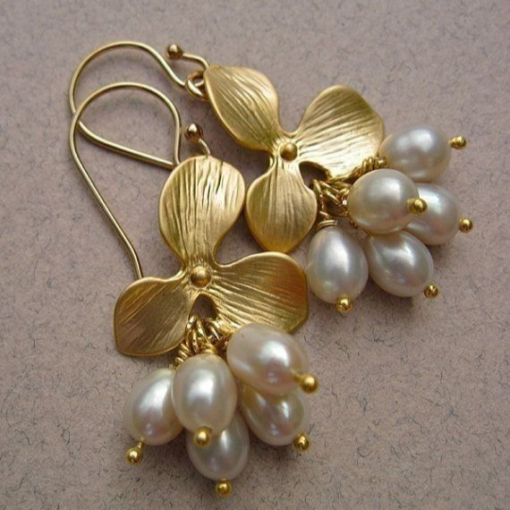 Golden Vintage Pearl Blossom Earrings Jula Jewelry