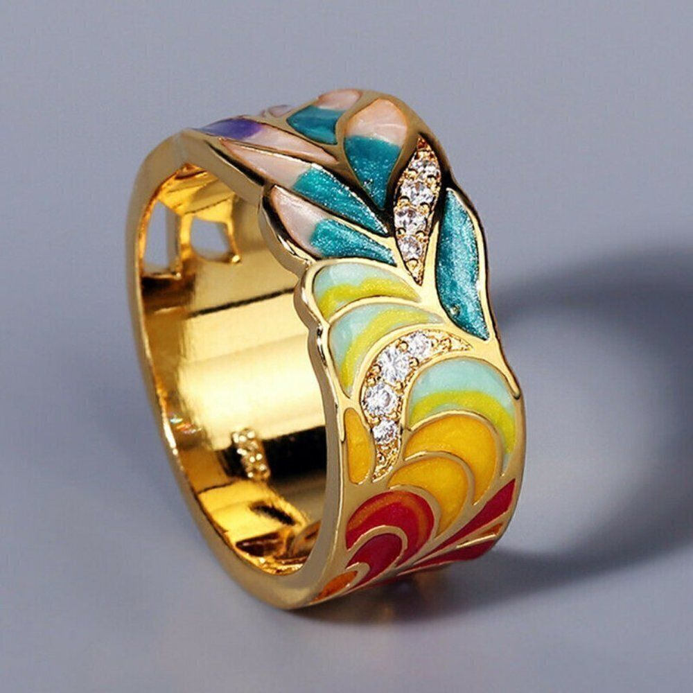 Hand-painted Floral Band in Vintage Gold Jula Jewelry