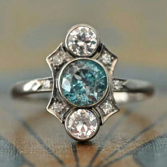Vintage silver ring with blue and white crystals. Jula Jewelry