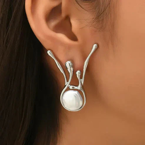 Antique Irregular Silver Pearl Ear Jewelry Jula Jewelry