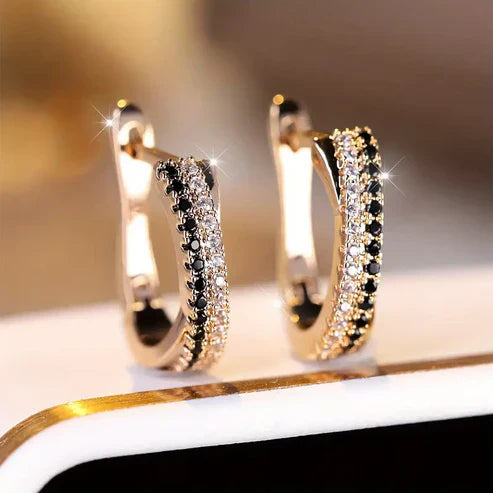 Black Zirconia and Gold Earrings Jula Jewelry