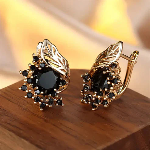 Black Zirconia Gold Earrings Jula Jewelry