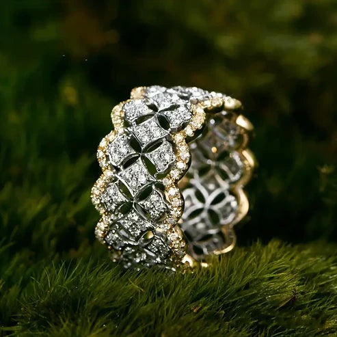 Sparkling Hollow Gold and Silver Band Ring Jula Jewelry