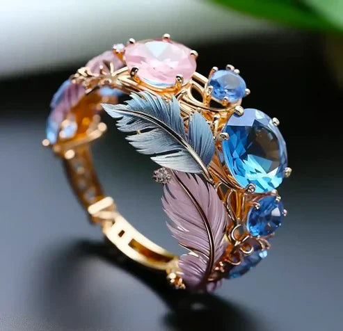 Antique Exotic Crystal Feather Ring Jula Jewelry
