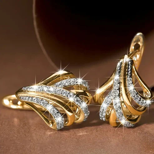 Elegant Bright Gold Asymmetrical Earrings Jula Jewelry