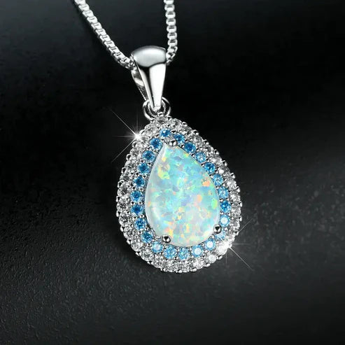 Elegant Blue Opal Drop Shimmering Necklace Jula Jewelry