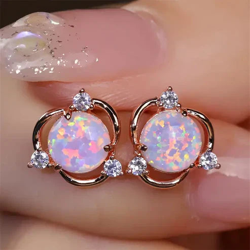 Pink Opal and Gold Earrings Jula Jewelry